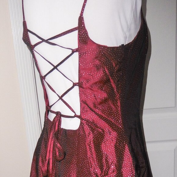 WINDSOR VTG 90's Y2K Burgundy Goth Lace Up Tulle Prom Dress Gown 9/10 USA - Picture 9 of 10